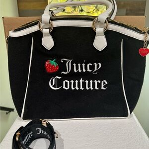 Juicy Couture Black & White Satchel with Strawberry Accent